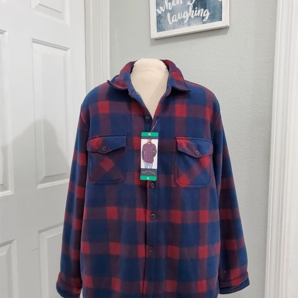 Freedom Foundry Jacket XL Blue Plaid Flannel Sherpa Lined Sweater Shirt Work